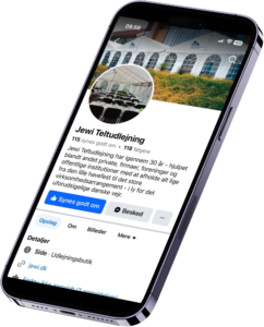 Mobilskærm med teltudlejning Facebook-side vist